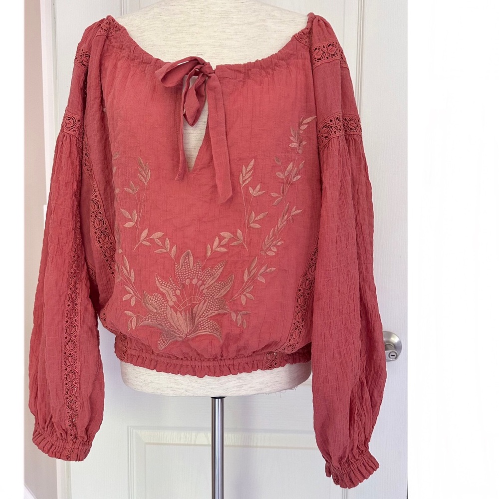 Free People Maria Embroidered Lace Inset Boho Top - Picture 2 of 11